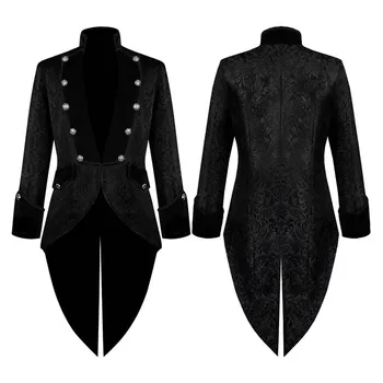 Средновековна мъжки яке, черен фрак, ретро мъжки тренч, Викторианската готически дрехи, Ветровка в стил steampunk, костюм за Хелоуин