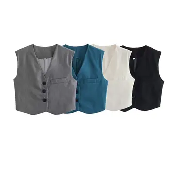Жилетка от 4 цвята, женски елегантна жилетка без ръкави, укороченная яке, шик женски жилетка, Дамски дрехи, новост 2023 година