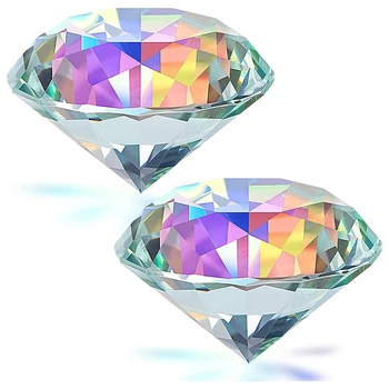 2 елемента 50 мм/2 инча AB, Цветен Фасетиран диамант crystal, Преливащи преспапиета, кристали за домашния офис, декорация и сватбени услуги