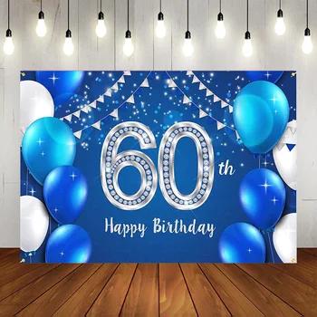 С 60-годишнината на Партито По Случай рождения Ден на Фоново Украса Син Балон, на Блестящия Фон За една Фотосесия, на Шейсет 60-Годишен Юбилей