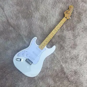 Разъемная електрическа китара за лява ръка, бял корпус, кленов лешояд, единния звукосниматель, бяла защита, струнен дъска с един ред, бял