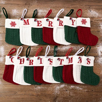 Коледни Чорапи Плетене на Чорапи с букви във формата На Снежинки Коледна украса за дома 2023 Коледна украса за Елхата Подарък Навидад Натал 2024