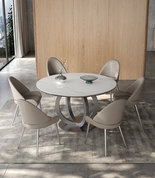 Кръгла маса в италиански стил с превръщането на масата, модерен и минималистичен, нов стил на хола, кръгла маса за хранене за домашна употреба