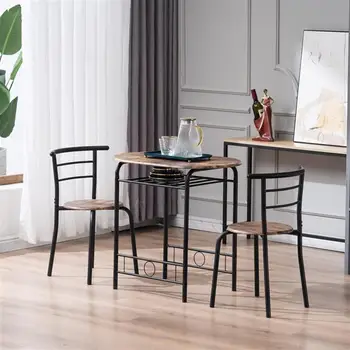 Маса за хранене, дърва за огрев, PVC, черна боя, Плот за закуска за двойки с извита облегалка, прост дизайн, една маса и два стола