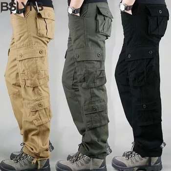 Ежедневни мъжки Панталони-карго във военната стил, Мъжки панталони с много джобове, тактически, облекло за улици, по-Големи размери