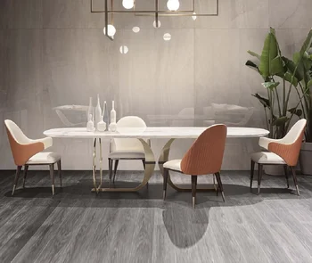 Луксозна комбинация на обедната маса и стол в постмодерния стил прости правоъгълни метални крачета от неръждаема стомана