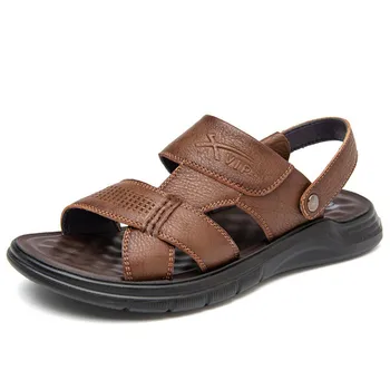 Мъжки сандали от естествена телешка кожа, меки нескользящие летни плажни сандали, Чехли, износоустойчиви сандал с двойна употреба в Голям размер
