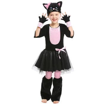 Бебешка Рокля с черна котка за момичета, костюми за Cosplay на Хелоуин облекло за ролеви игри в детската градина