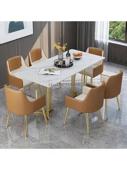 Нов лесен маса за Хранене и столове, изработени от мрамор в луксозен стил от каменна плоча Модерен минималистичен маса за Хранене Домашен Кетъринг маса Хотел