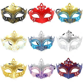 Рисувана маска с химикалка корона за грим, Унисекс, маска за очи от половината от лицето за Хелоуин, пластмасов многоцветен маска за изпълнения, костюми