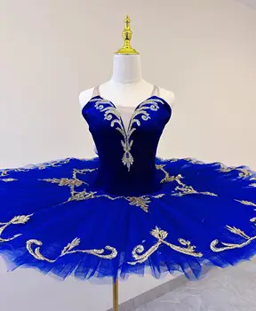 Синя балетна пола за жени, възрастни, момичета, деца, професионален класически костюм-пакет за палачинки, рокля за изпълнения