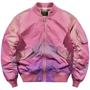 Мъжко яке-бомбер с градиентным равенство-боя розов цвят за отношение в стил уличен хип-хоп, бейзболен пилот и палта за мъже