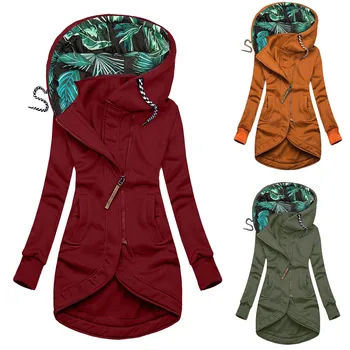 Есенно-зимни Дълги блузи, яке за жени, Модни hoody с дълъг ръкав с цип, Ежедневното палто с качулка, Тънка горна дреха Chaquetas