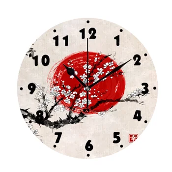 Изток-японската Череша рисувани туш Стенни часовници за всекидневна Начало декор Традиционното Изкуство Флорални Големи Стенни часовници Безшумни