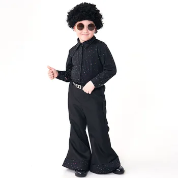 Диско-костюм за момче на 60-те години, Реколта риза в стил рок, хипи, Панталони, Перуки, Очила, костюм за Хелоуин, Пурим, ретро карнавалните костюми за cosplay