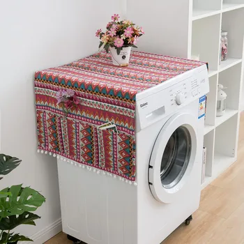 Органайзер за перална машина с модел в стил бохо, илюстрация богемных цветове, горна капачка от плъзгане плат за пералня машина със сушилня