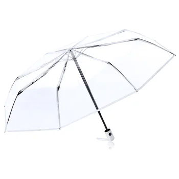 Пътни чадъри Напълно автоматични трехстворчатые Прозрачни Отворени Покриване на Прозрачни Сгъваеми Дъждовни Бели Женски Мъжки