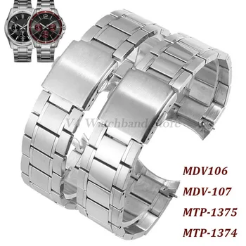 22 мм, Извити Каишка за Часовник Casio MTP-1374 MTP-1375 Гривна Метална Гривна за MDV-106 MDV-107 Твърди каишка от Неръждаема Стомана