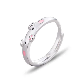 1 бр. Творчески Прекрасни Розово-червени пръстени за Прасета, Популярно който отваря пръстен За Щастливите двойки животни, Женски, Мъжки Бижута, Подаръци за Влюбени, Регулируеми