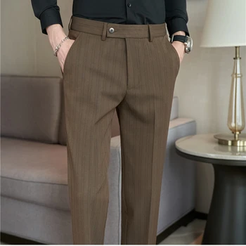 2023 Мъжки Нови Цветни тъкани текстурирани панталони на райета, Разтеглив, ежедневни панталони, плътно прилепнали зауженные Костюмные панталони, Луксозни автентични