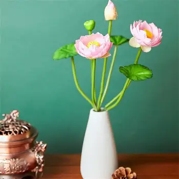 Имитация на лотос, имитация на цветя 30 см, начало декор, светло розово копринени цветя, имитация на лотосови цветя, украса за кабинета