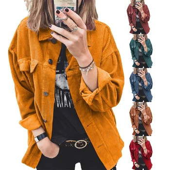 2023, Пролетно-есенна вельветовая яке, палто, дамски топ в стил ризи, однобортная на горно облекло, Дамски градинска дрехи, Свободни ежедневни блузи