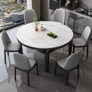 Комбинация от масата за хранене и столове Rocky plate Италиански лесен луксозен модерен прост телескопична сгъваема маса за малки домакинства