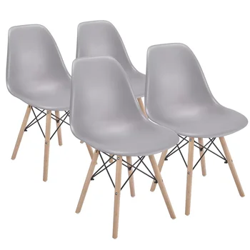 Модерни трапезни столове с дървени крака за хранене-комплект от 4 светло сиви столове