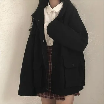 Основни якета Дамски пролетни дамски якета с дълъг ръкав Свободни BF Harajuku Луксозни универсални за студенти Нова мода Карго Плътен джоб