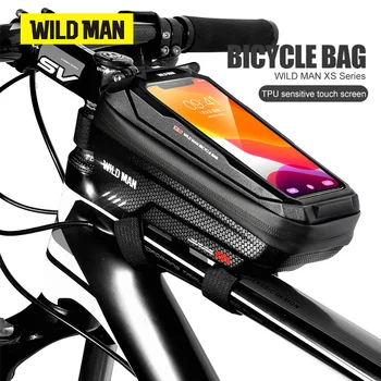 Велосипедна чанта WILD MAN със сензорен екран, твърд калъф за мобилен телефон, калъф за предната греда, чанта за горната тръба, Отразяващи Водоустойчиви Аксесоари за Велосипеди