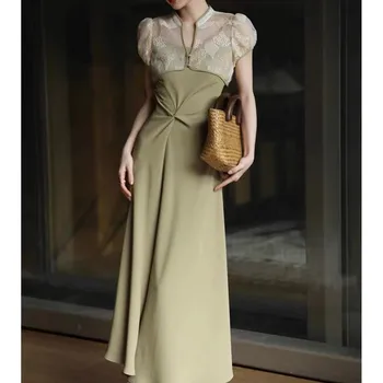 Женствена рокля XUAN PhD, Лято 2023, Новост, Жаккардовая бродерия, Тежка промишленост, Нови китайски рокли Чонсам с къс ръкав
