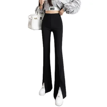 Модни Широки панталони с отрязани под формата на Микро-тръба, дамски панталони с висока талия, Пролет-Есен, Тънки панталони-жокера с цип