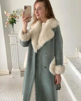Характерно палто с дълъг ревера в руски стил, бестселър, палто с джоб от кожа агне, минималистичное дамско палто