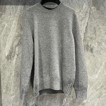 Висококачествен 100% Сив вълнен пуловер, 23 Есен-зима, мека удобна вязаный пуловер с кръгло деколте, Дамски ежедневни Свободни Модни върхове