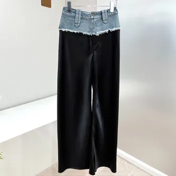 Луксозни Маркови дамски Дънки, от чист памук, Выстиранные, оригинални Дизайнерски черни Копринени дънкови панталони, с високо качество Известни панталони