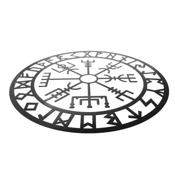 Интериор в стил железопътни викингите в скандинавски стил, символи на скандинавската митология, монтиране на украса, Креативен интериор метална кръгла стенните рафтове