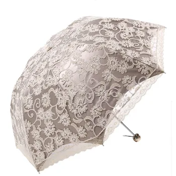 Чадър от слънцето, елегантен дантелен чадър от слънцето, чадъри, три сгъваем чадър, Анти-UV, чадър за жените, безплатна доставка