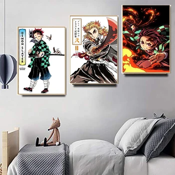 Популярното Японско Аниме Герой Demon Slayer Плакат с Принтом върху Платно Картина Стенно Художествено Украса Спални Картина за Декорация на Дома