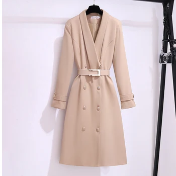 Тренч за жени, корейската есен облекло, Двубортное дамско дълго палто с колан, Модни луксозни яке, зимно палто за жени