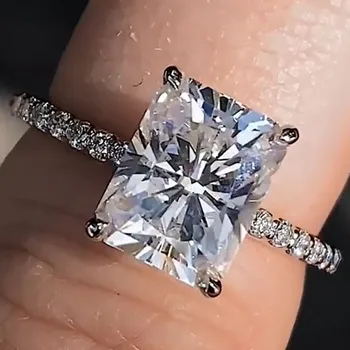 Жена годежен пръстен от бяло злато 10, Юбилейна парти, Годежен пръстен с диамант 1 2 3 4 5 Карата, Модерен пръстен с диамант от блестящ муассанита