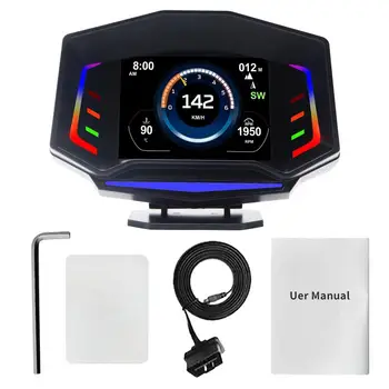 Дисплей сензор Obd2 Универсален централен дисплей Универсален главоболие дисплей за кола Голям LCD дисплей HUD с предупреждение за шофиране