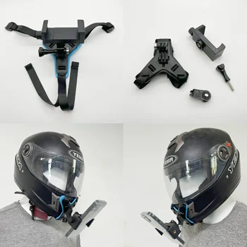 Държач за брадичката каишка мотоциклетни шлем със скоба за телефон, съвместим с държач за спортна камера GoPro Hero 9/8/7/6 Action Full Face
