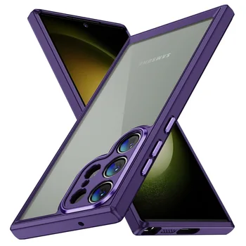 За Samsung Galaxy S23 S21 Ultra Plus Калъф За Телефон Защита на Обектива на камерата Метална Бутон Hybrid TPU Твърда Акрилна Прозрачна Делото