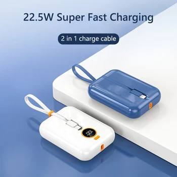 Преносимо външно зарядно устройство Power Bank капацитет от 22,5 W 20000 ма за iPhone 14 Huawei Samsung Xiaomi Powerbank с кабел
