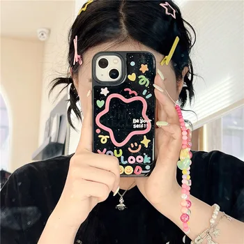 Блестяща Усмивка, гривна пеперуда, верига, калъф за телефон за iphone 14 11 12 13 Pro Max, Япония, Корея, едно момиче, а на задната обвивка
