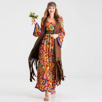 Женствена рокля Peace Love в стил хипи и за купоните на Пурим 60-те и 70-те години, сценична дреха в стил хипи костюм за Хелоуин, индийски четката, речта на хипи