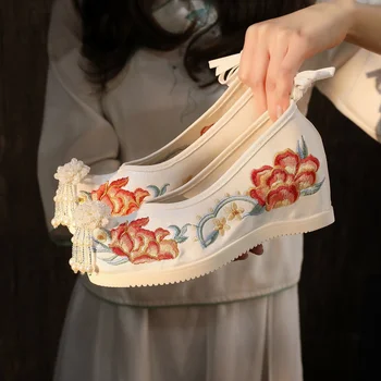 Нови Обувки Hanfu, Дамски обувки с бродерия в старинен стил за момичета, Дамски обувки в чифт обувки в древен стил Hanfu с вътрешен подем