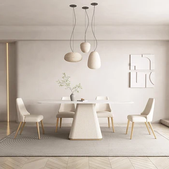 Разход маса за хранене и стол, модерен и минималистичен френски светъл луксозна маса за хранене в скандинавски стил за домашна употреба