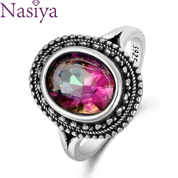 Сребърни пръстени с Естествена Синьо Лазуритом, пръстени със скъпоценни камъни, Лунен камък, Мистичен Топаз, Дамски пръстени Сватба, подарък за Годишнина, изискани бижута