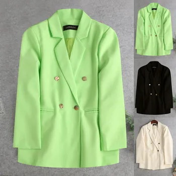 Ярко зелено яке за жени, есенни палта със средна дължина, ежедневно сако, дамски тренч в западен стил